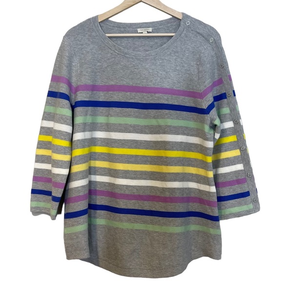Talbots Textured Knit Rainbow Striped Button Sleeve Pullover Sweater size XL - Picture 1 of 11